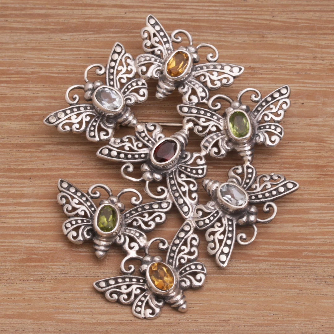 Cast Sterling Silver Butterfly Brooch Pin - Butterfly Swarm