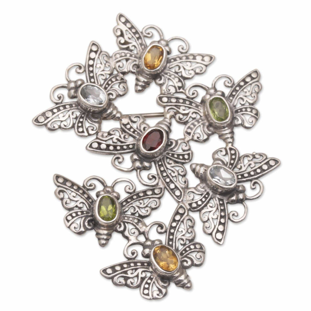 Cast Sterling Silver Butterfly Brooch Pin - Butterfly Swarm