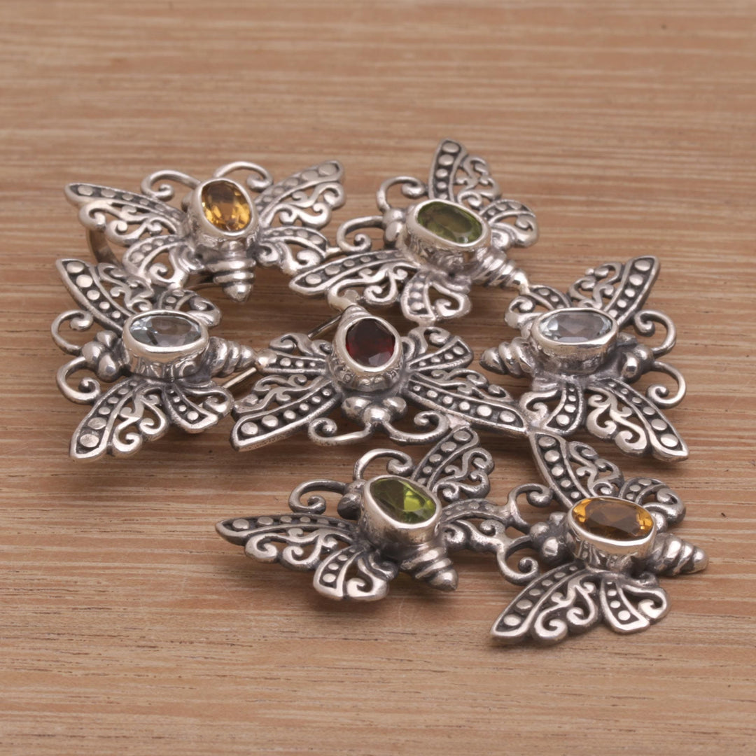 Cast Sterling Silver Butterfly Brooch Pin - Butterfly Swarm