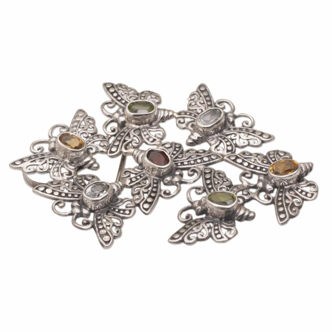 Cast Sterling Silver Butterfly Brooch Pin - Butterfly Swarm