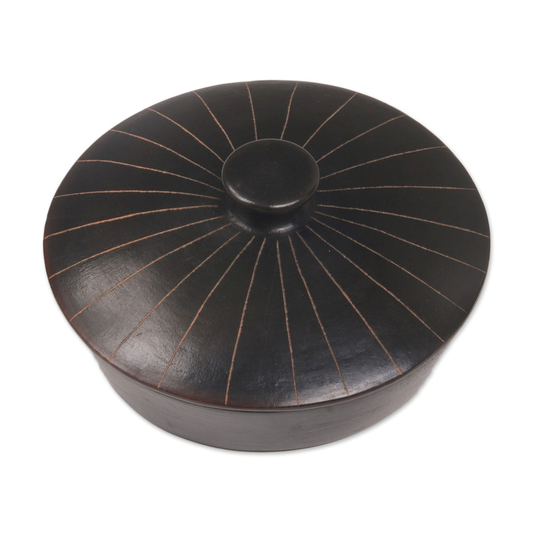 Handmade Black Terracotta Ceramic Lidded Appetizer Platter - Lombok Night
