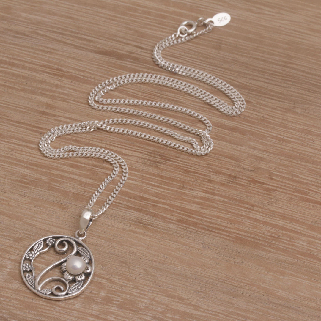 Pearl and Sterling Silver Flower-Themed Pendant Necklace - Beautiful Morning