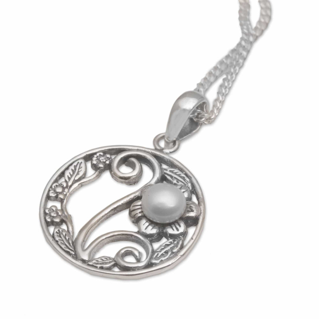 Pearl and Sterling Silver Flower-Themed Pendant Necklace - Beautiful Morning