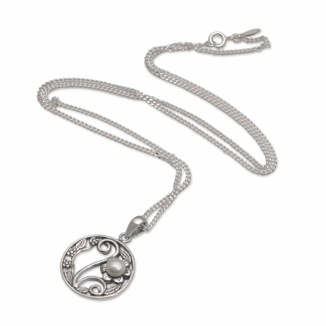 Pearl and Sterling Silver Flower-Themed Pendant Necklace - Beautiful Morning