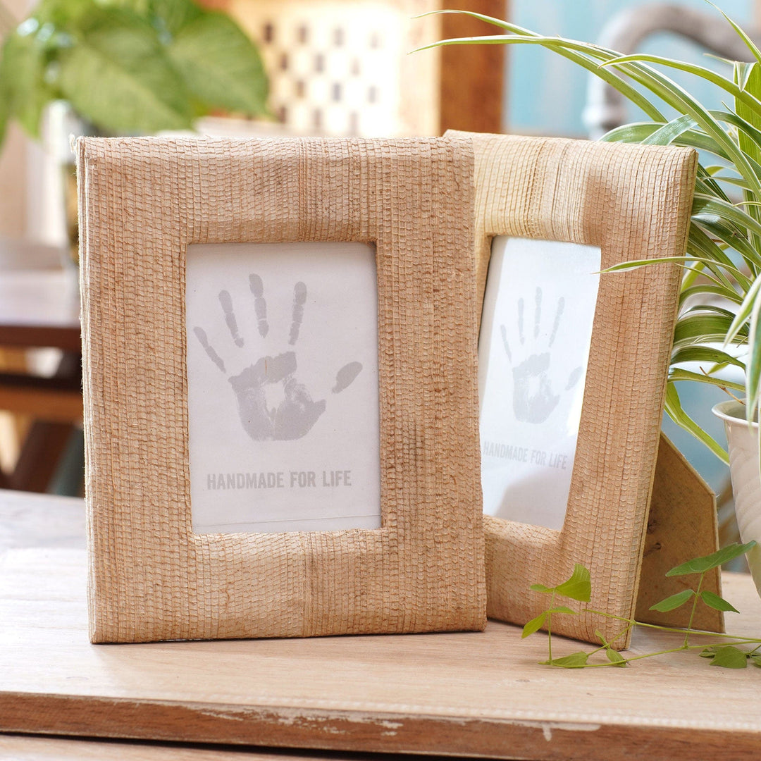 Small Natural Fiber Photo Frames in Beige (Pair, 3x5) - Rustic Memories in Beige