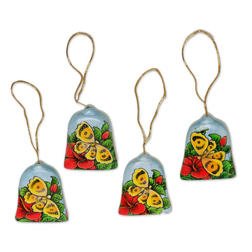 Bell Ornaments with Butterflies (Set of 4) - Bells and Butterflies