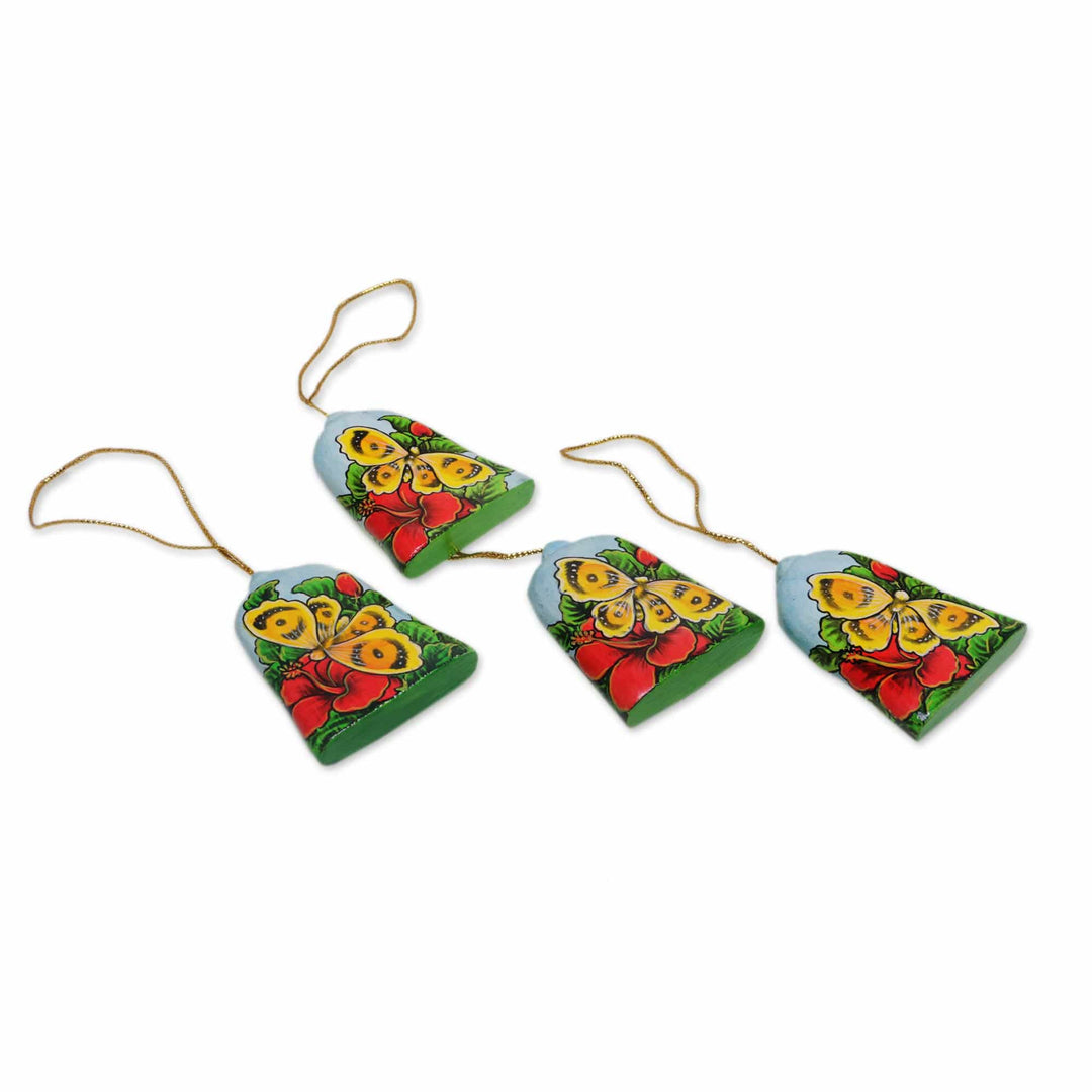 Bell Ornaments with Butterflies (Set of 4) - Bells and Butterflies