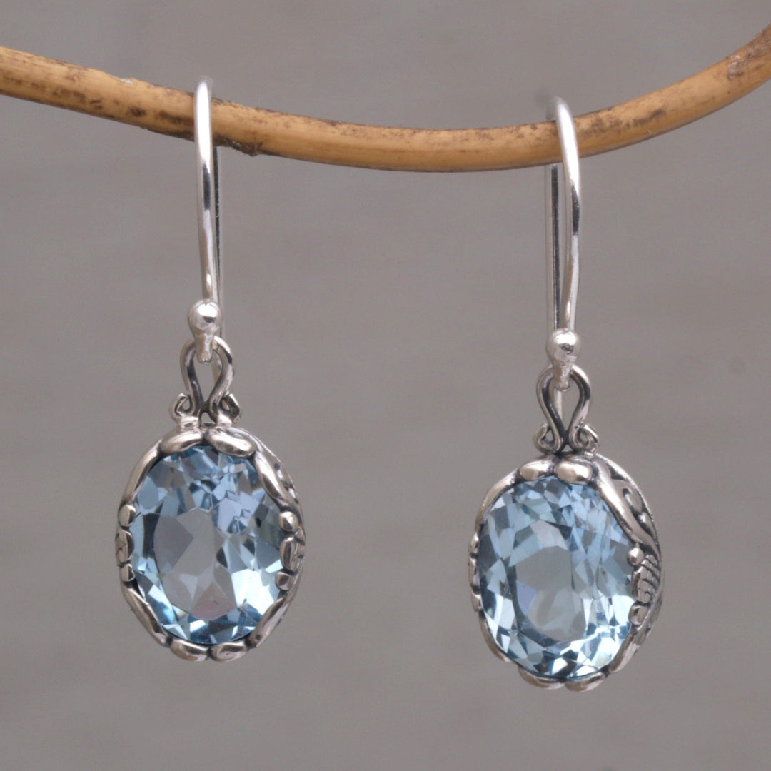 Blue Topaz Oval Faceted Dangle Earrings - Temptation Oval
