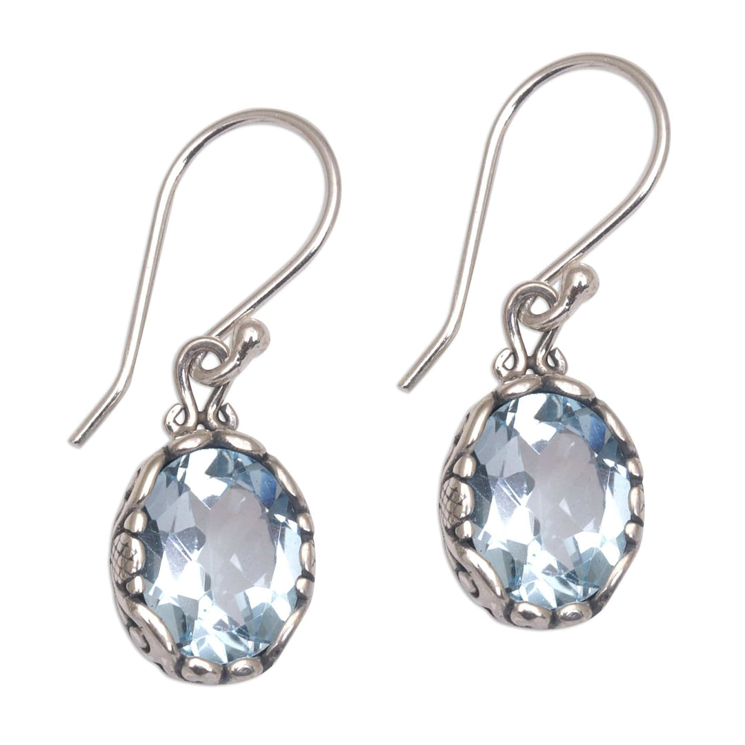 Blue Topaz Oval Faceted Dangle Earrings - Temptation Oval