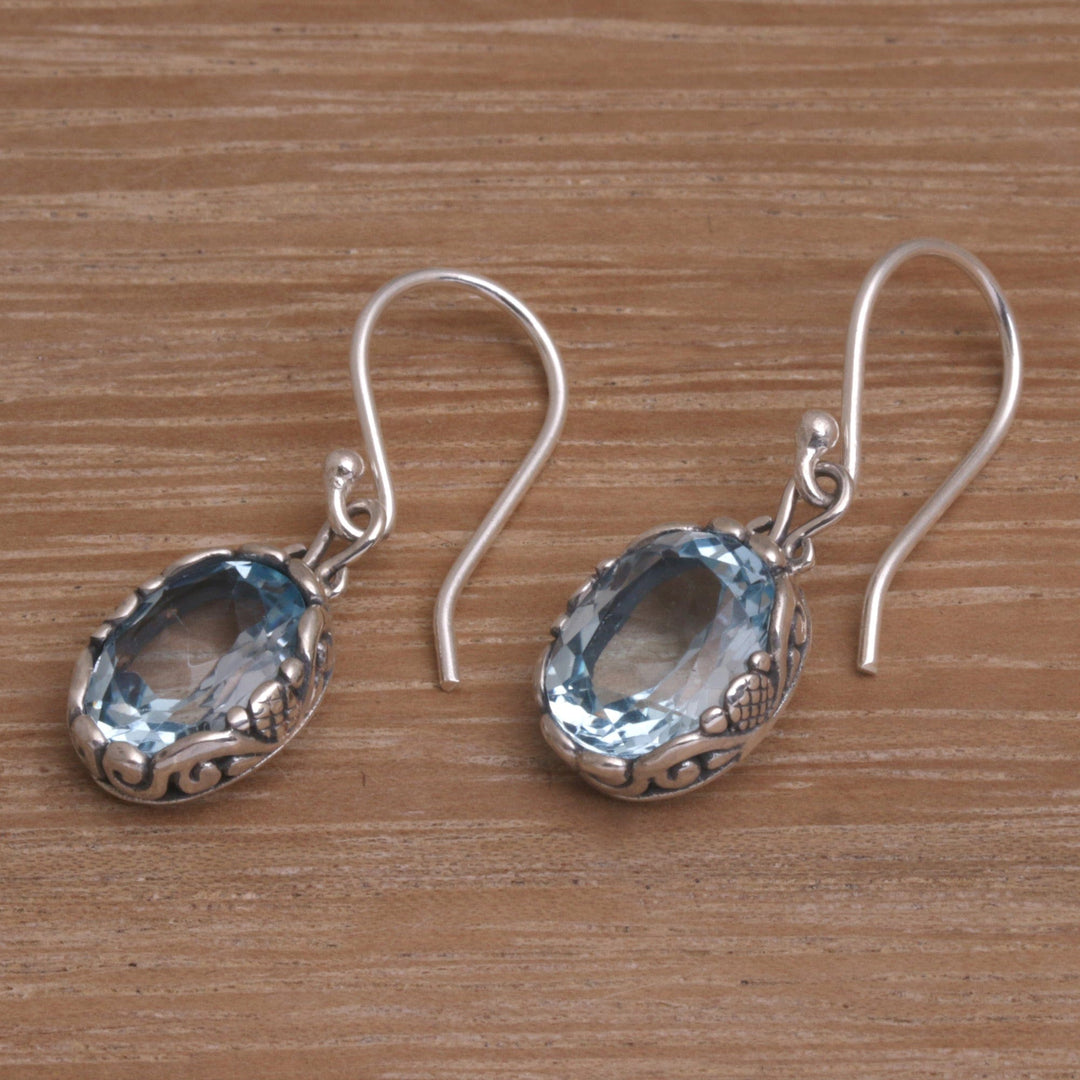 Blue Topaz Oval Faceted Dangle Earrings - Temptation Oval