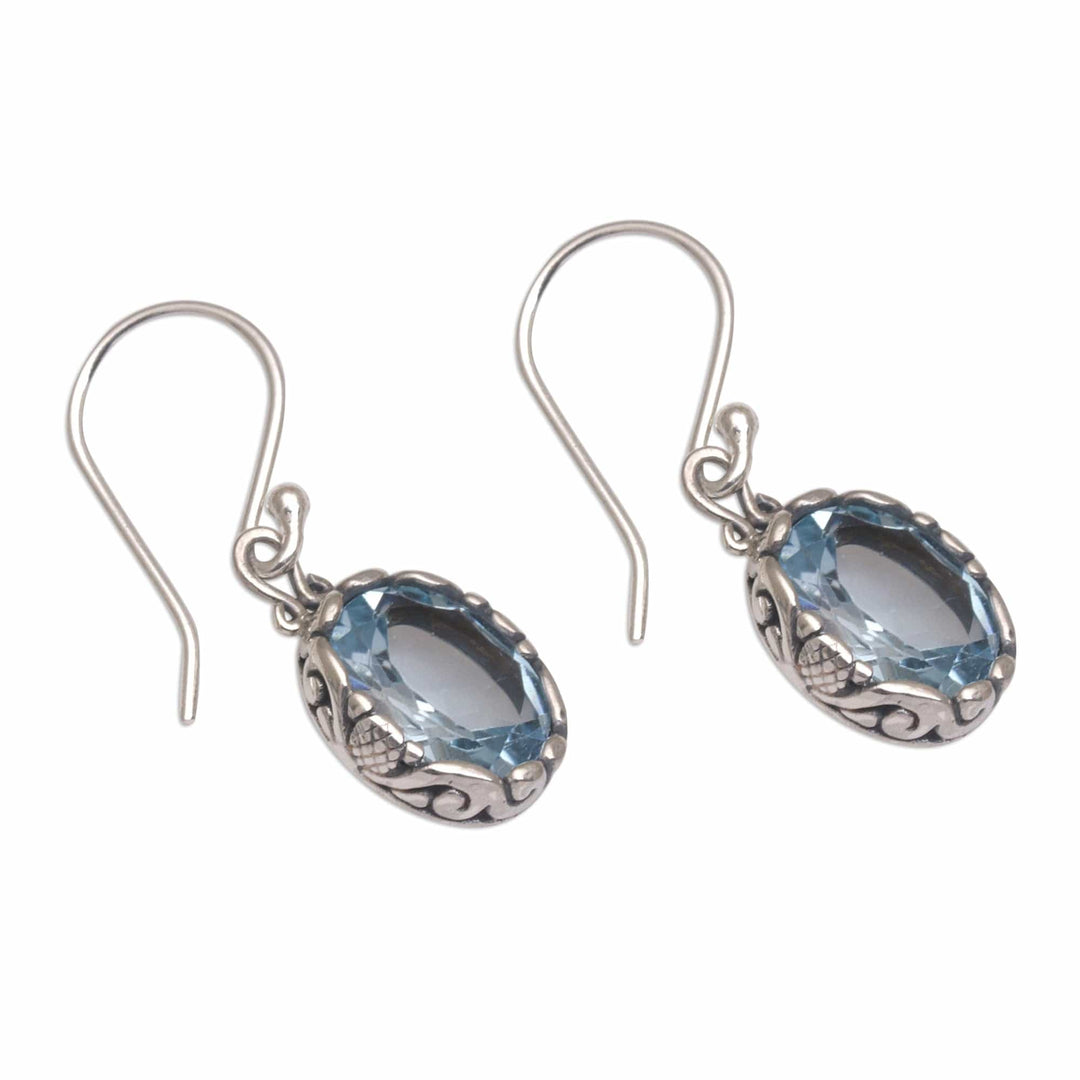 Blue Topaz Oval Faceted Dangle Earrings - Temptation Oval