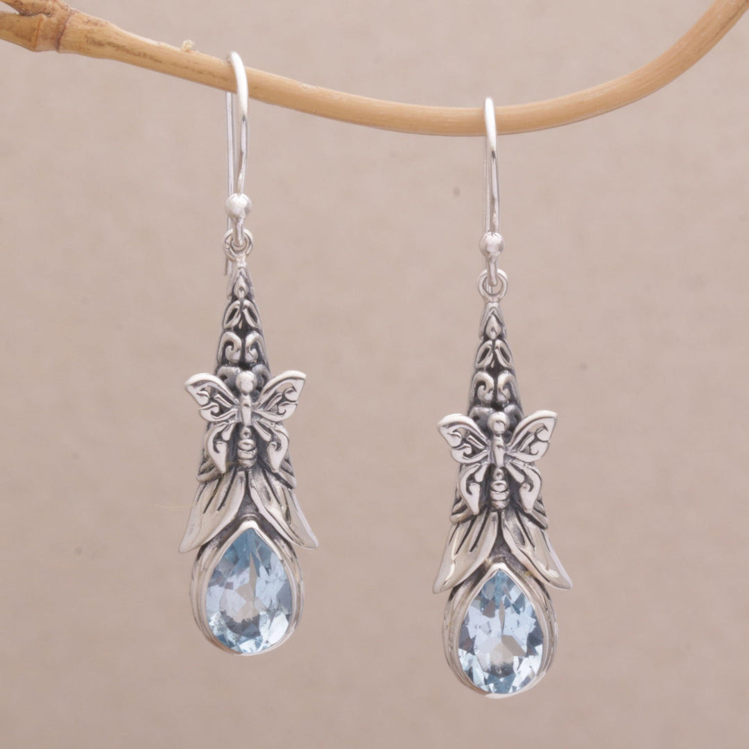 925 Sterling Silver Butterfly Blue Topaz Dangle Earrings - Eden Butterflies