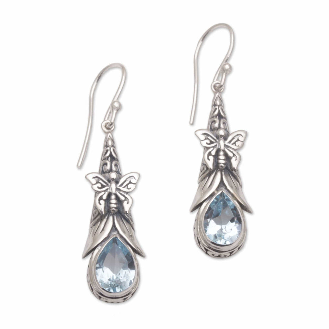 925 Sterling Silver Butterfly Blue Topaz Dangle Earrings - Eden Butterflies
