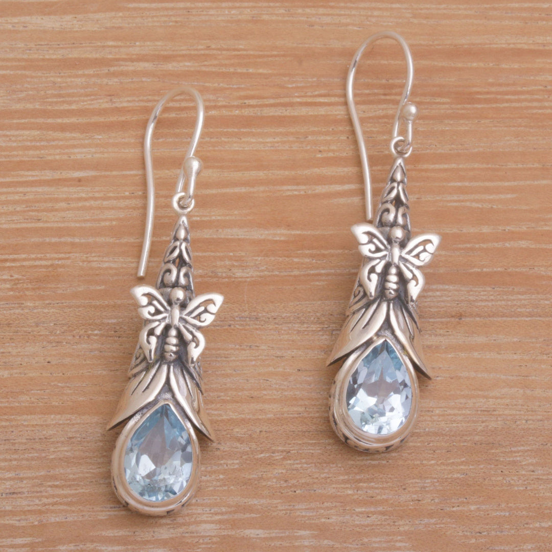 925 Sterling Silver Butterfly Blue Topaz Dangle Earrings - Eden Butterflies