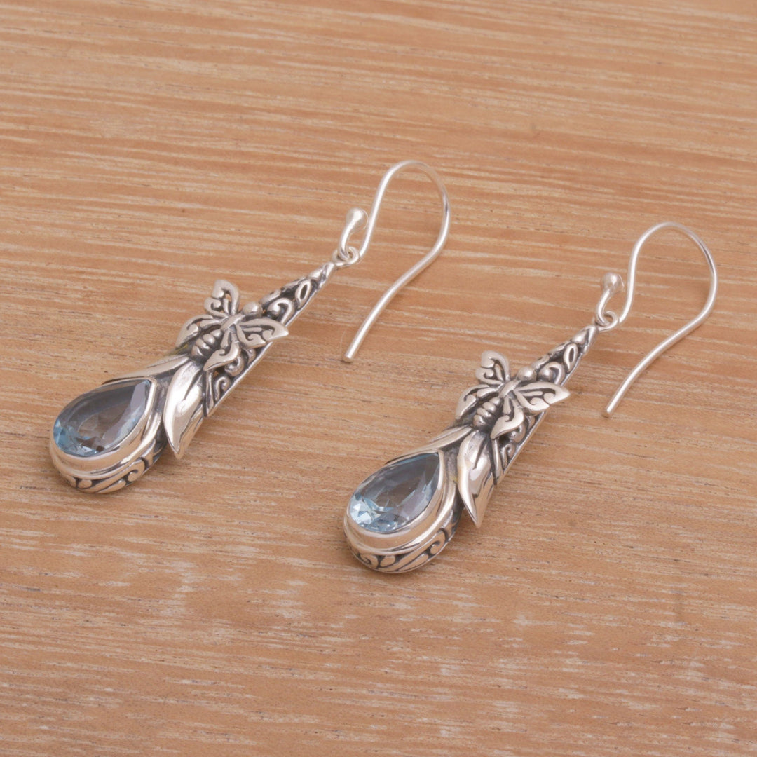 925 Sterling Silver Butterfly Blue Topaz Dangle Earrings - Eden Butterflies