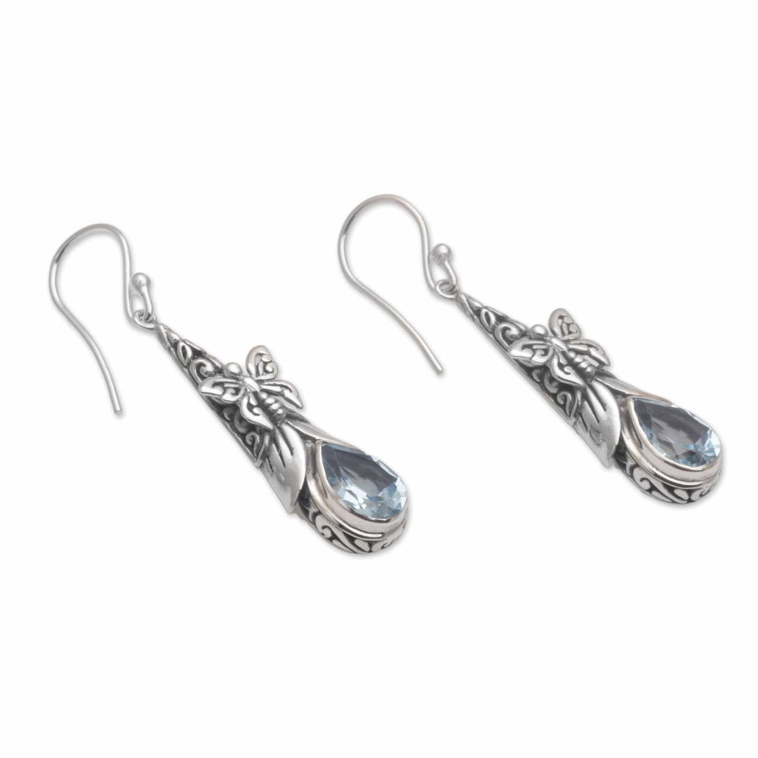 925 Sterling Silver Butterfly Blue Topaz Dangle Earrings - Eden Butterflies