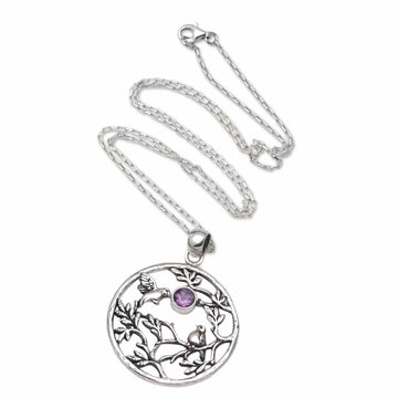 Amethyst and Sterling Silver Hummingbird Pendant Necklace - Hummingbird Tree