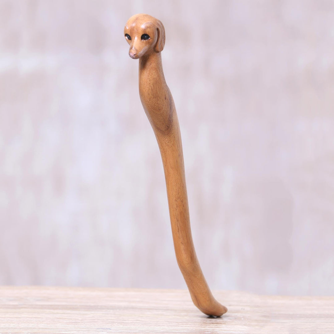 Dachshund Dog Paw Wood Back Scratcher Hand Carved in Bali - Dachshund Delight in Natural