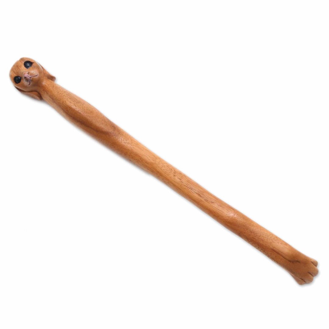 Dachshund Dog Paw Wood Back Scratcher Hand Carved in Bali - Dachshund Delight in Natural
