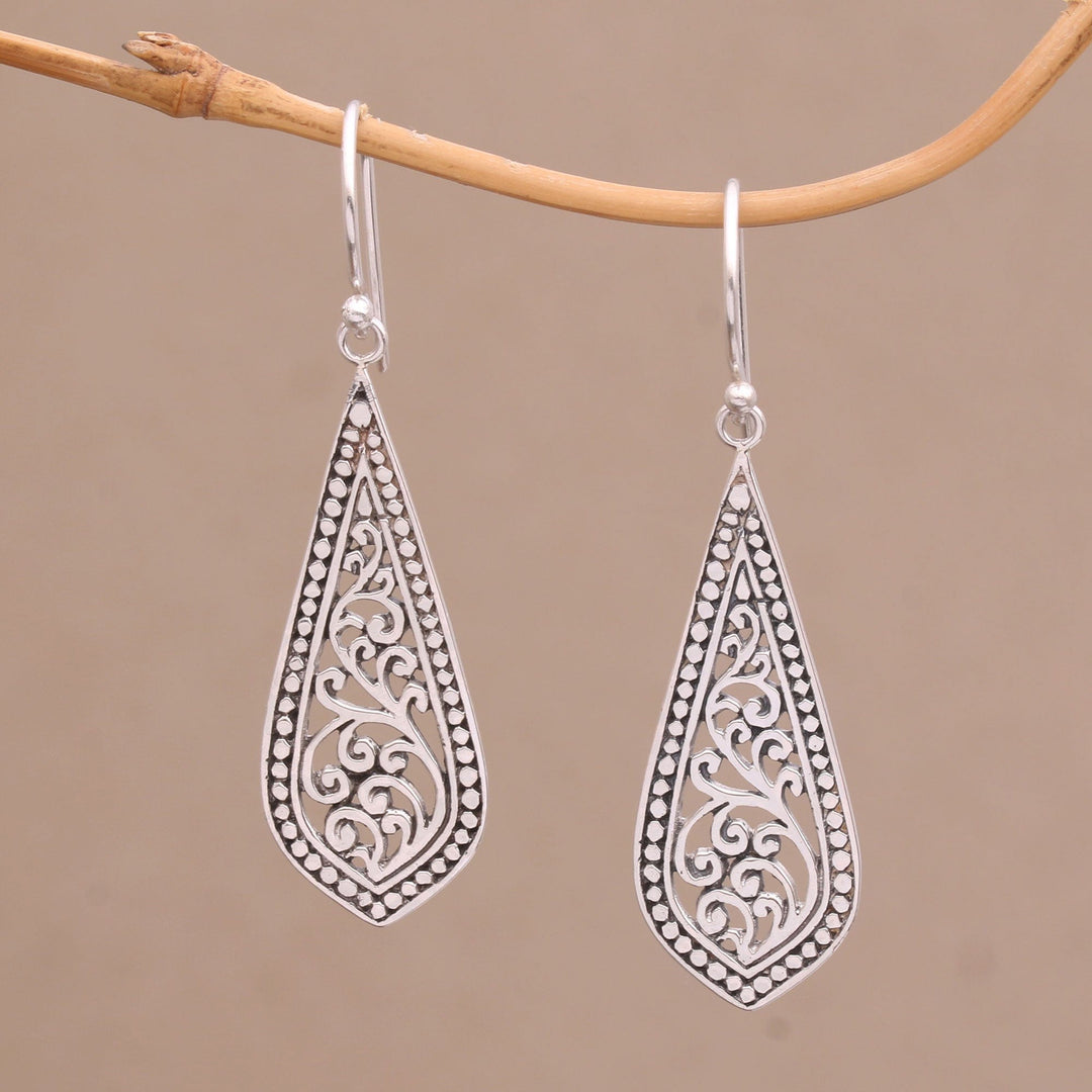 Handcrafted Sterling Silver Dangle Earrings - Ornate Teardrop