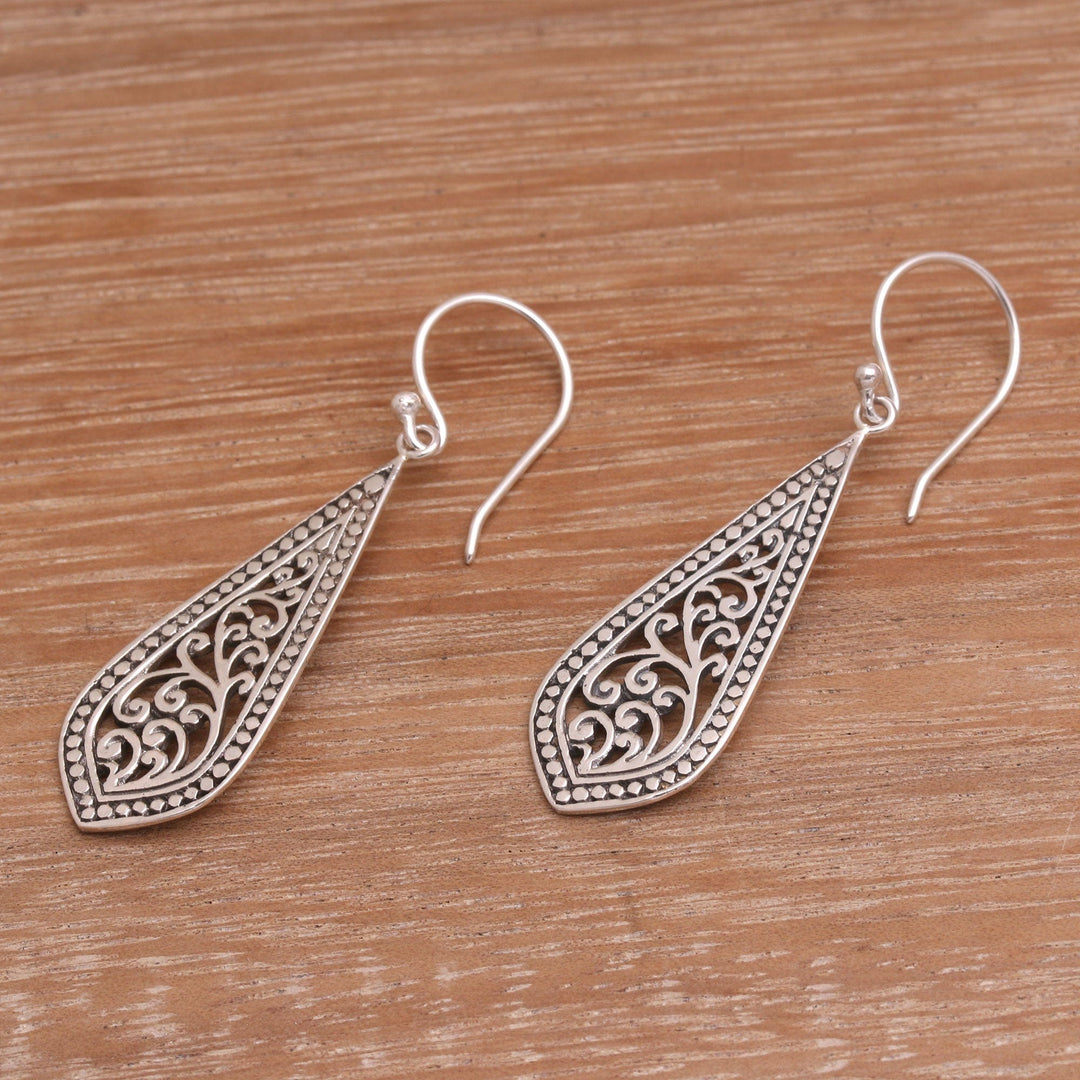 Handcrafted Sterling Silver Dangle Earrings - Ornate Teardrop