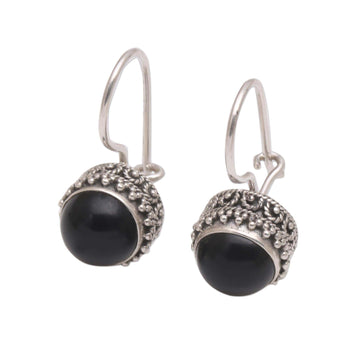 Onyx and Sterling Silver Drop Earrings Handmade in Bali - Beauteous