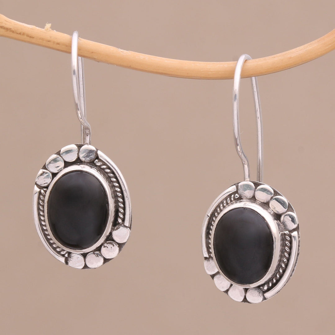 Onyx and Sterling Silver Drop Earrings Handmade in Bali - Midnight Charisma