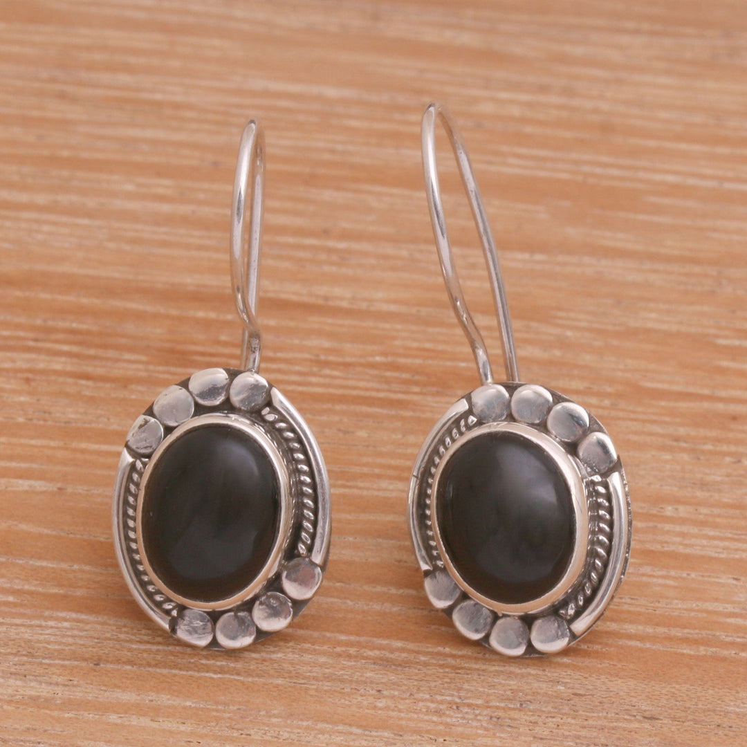 Onyx and Sterling Silver Drop Earrings Handmade in Bali - Midnight Charisma
