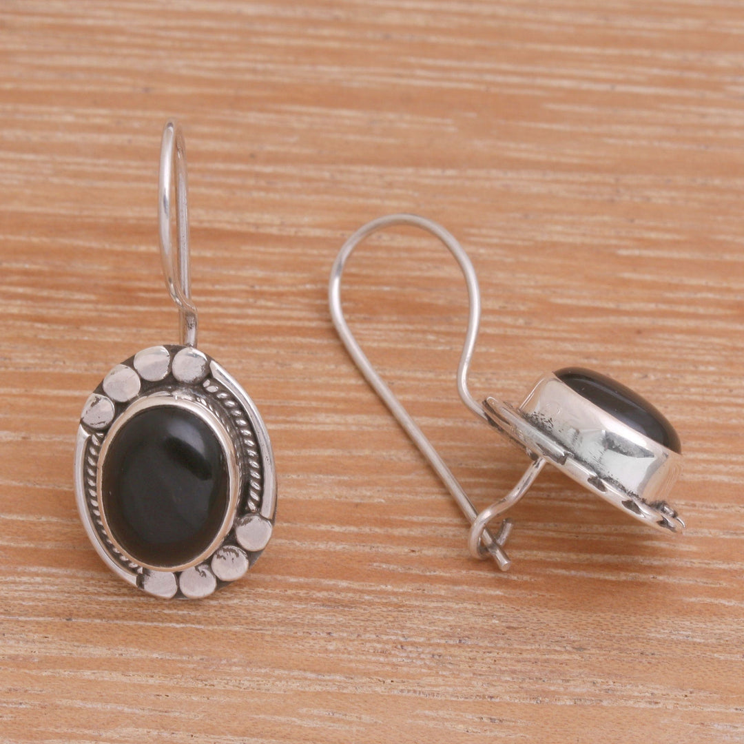 Onyx and Sterling Silver Drop Earrings Handmade in Bali - Midnight Charisma