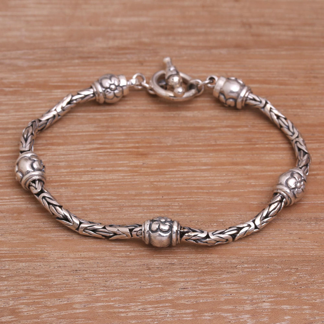 Floral Sterling Silver Station Bracelet - Floral Borobudur