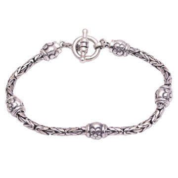 Floral Sterling Silver Station Bracelet - Floral Borobudur