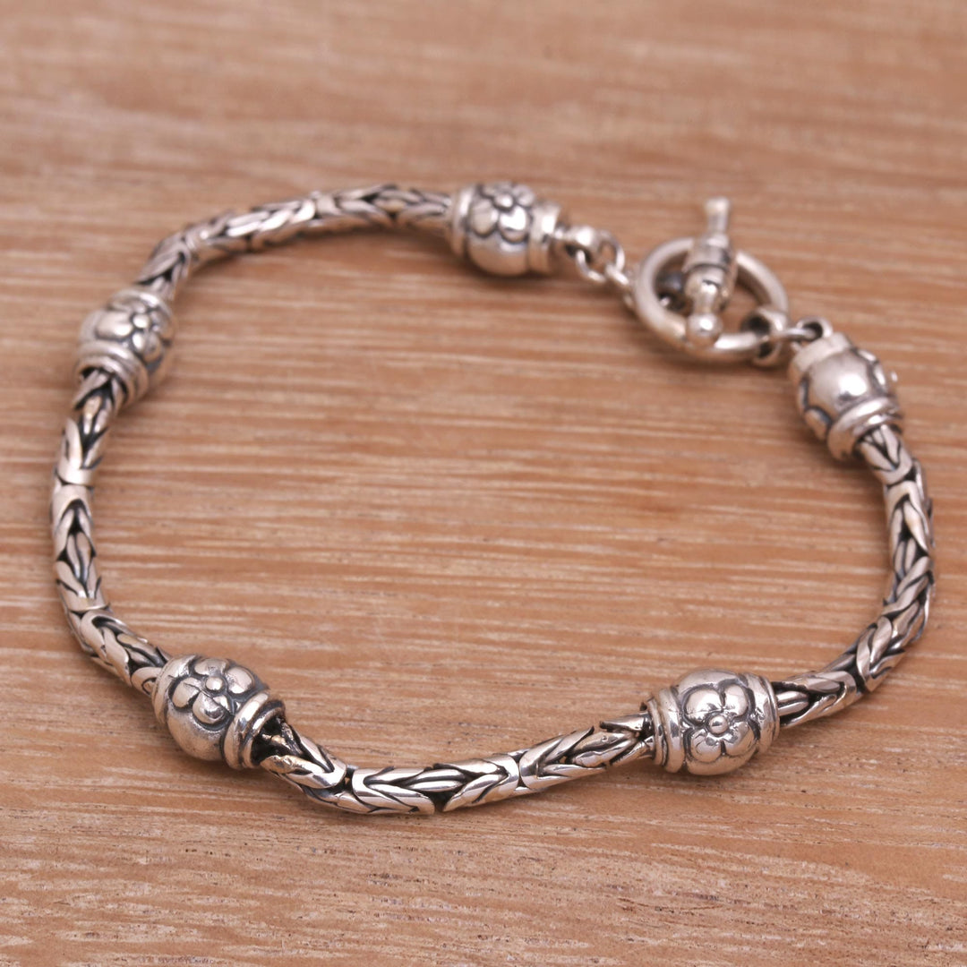 Floral Sterling Silver Station Bracelet - Floral Borobudur