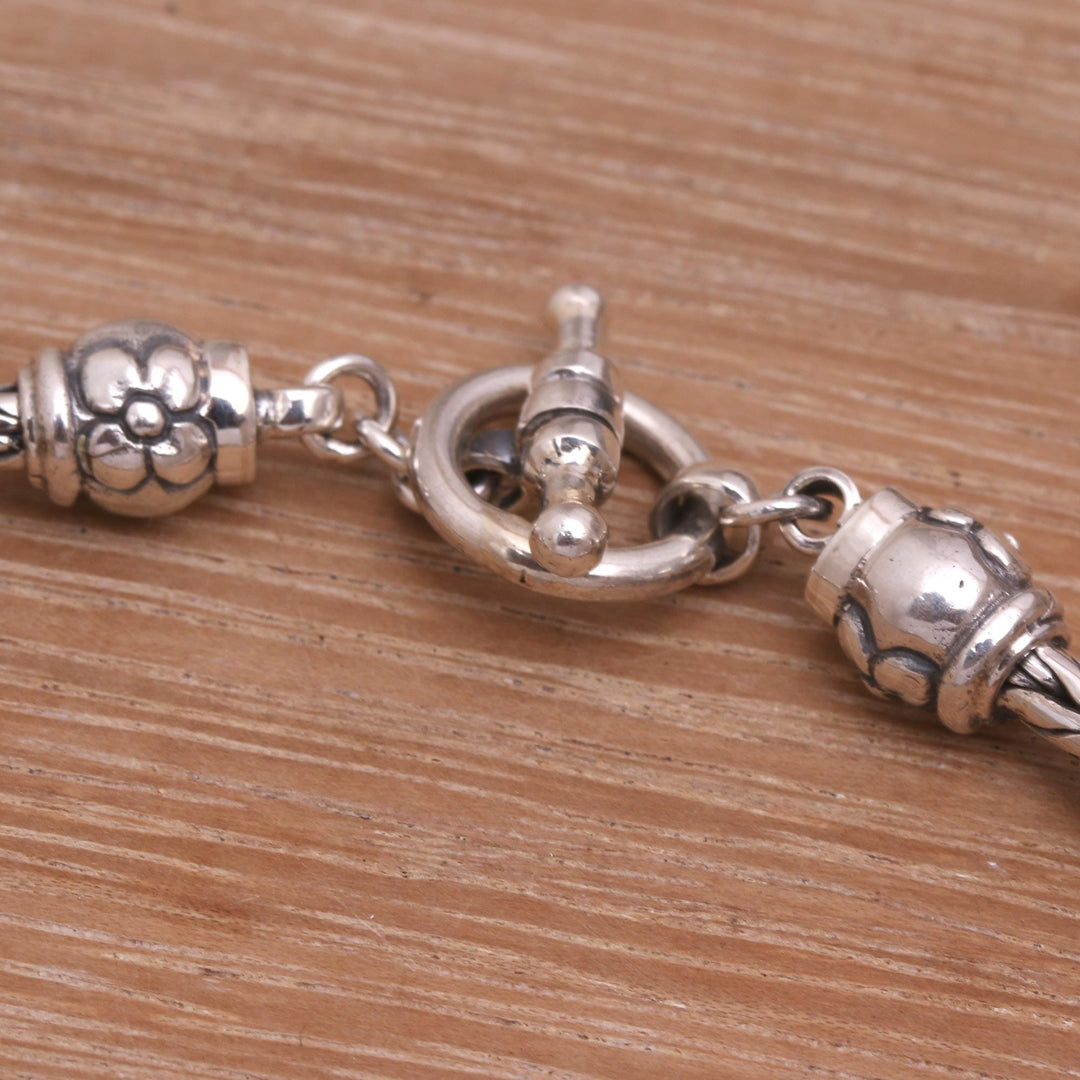 Floral Sterling Silver Station Bracelet - Floral Borobudur
