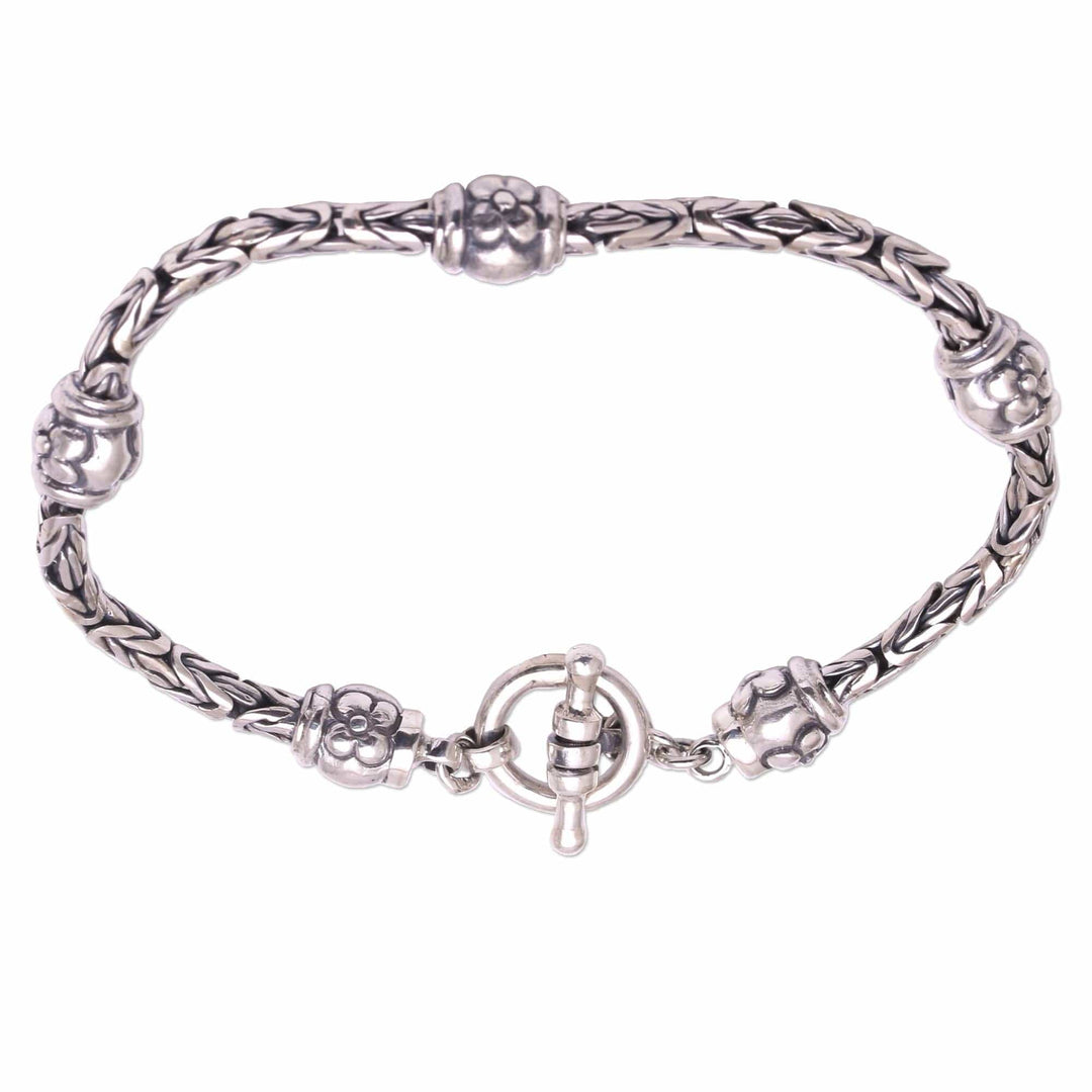 Floral Sterling Silver Station Bracelet - Floral Borobudur