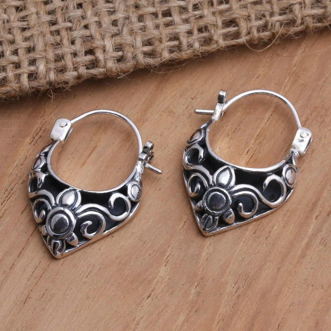 Handmade Sterling Silver Hoop Earrings - Fine Blossoms