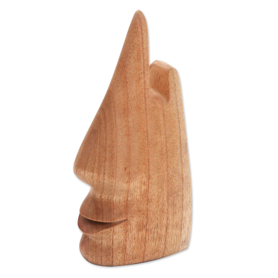 Whimsical Brown Hand Carved Wood Face Eyeglasses Holder - Nosing Around