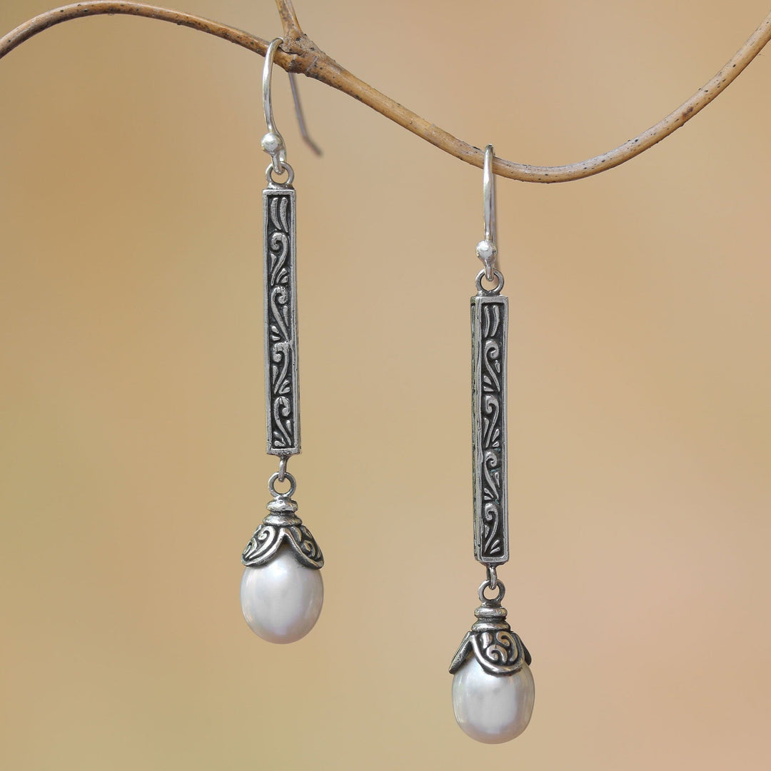 Sterling Silver Cultured Pearl Elongated Dangle Earrings - Mermaid Melody