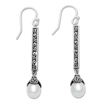 Sterling Silver Cultured Pearl Elongated Dangle Earrings - Mermaid Melody
