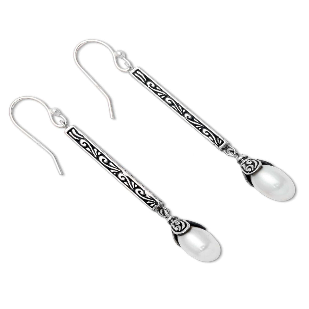 Sterling Silver Cultured Pearl Elongated Dangle Earrings - Mermaid Melody