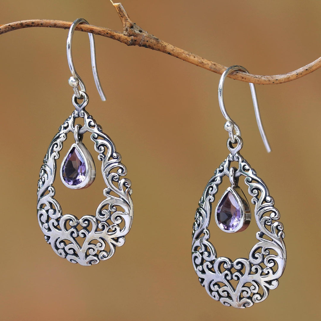 Amethyst Drop Dangle Earrings - Curling Drops