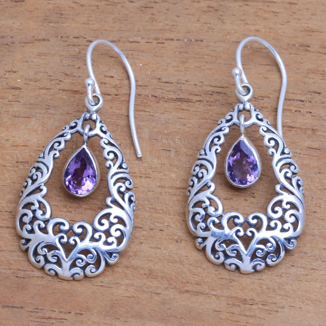 Amethyst Drop Dangle Earrings - Curling Drops