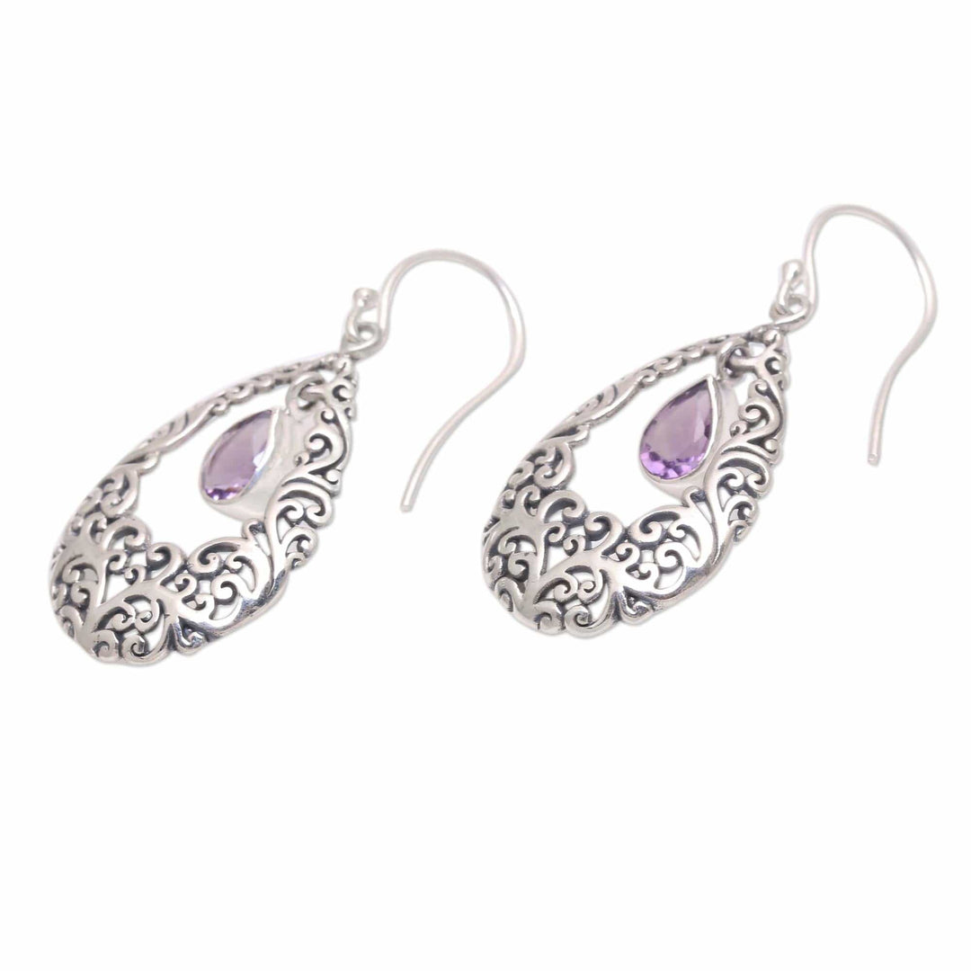 Amethyst Drop Dangle Earrings - Curling Drops