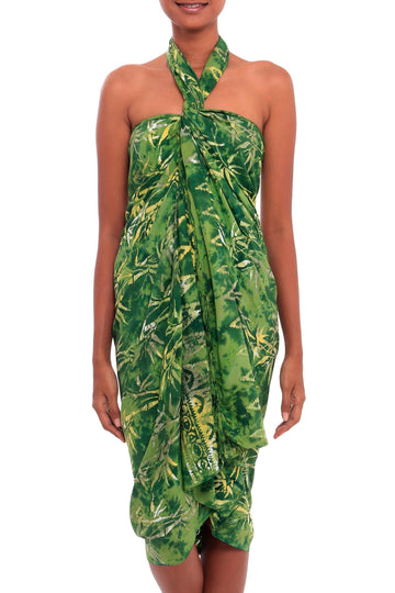 Leaf Motif Batik Rayon Sarong in Green - Dawning Mystery in Green