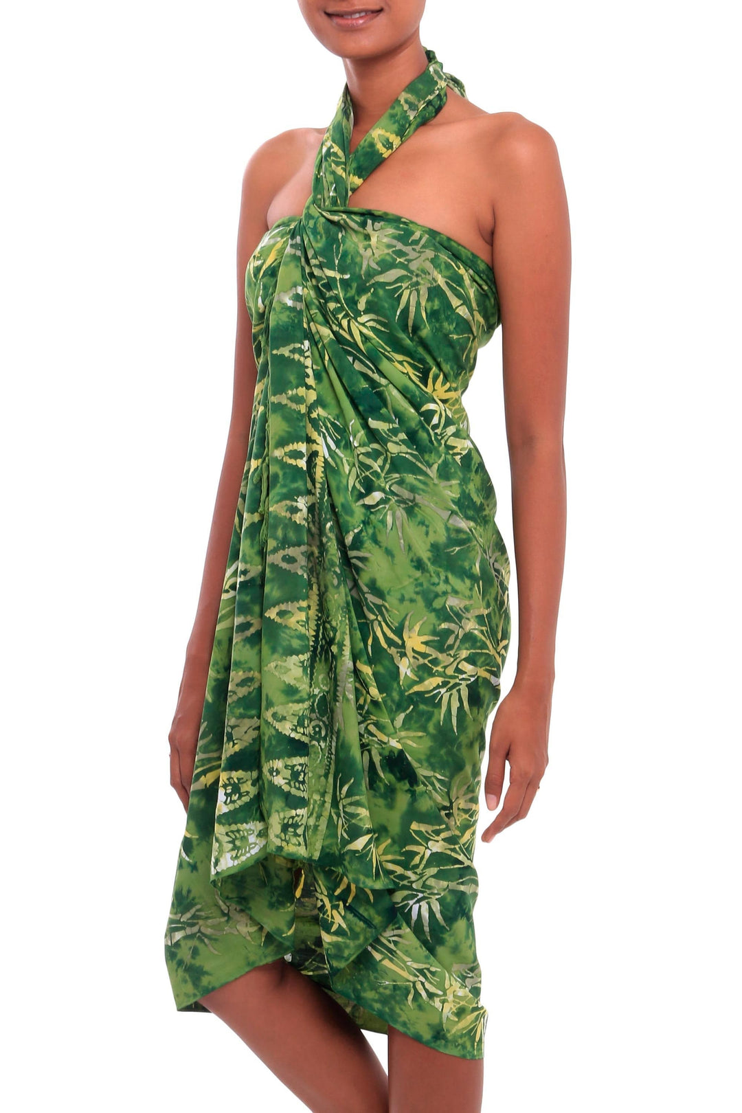 Leaf Motif Batik Rayon Sarong in Green - Dawning Mystery in Green