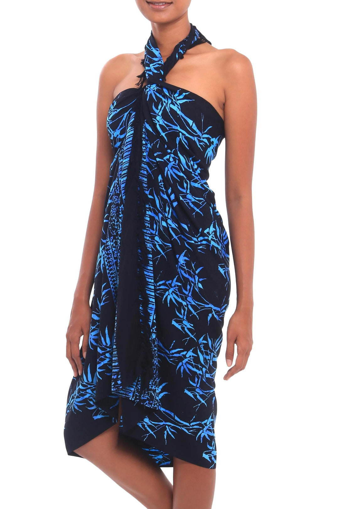 Batik Rayon Sarong in Black and Blue - Leafy Memories