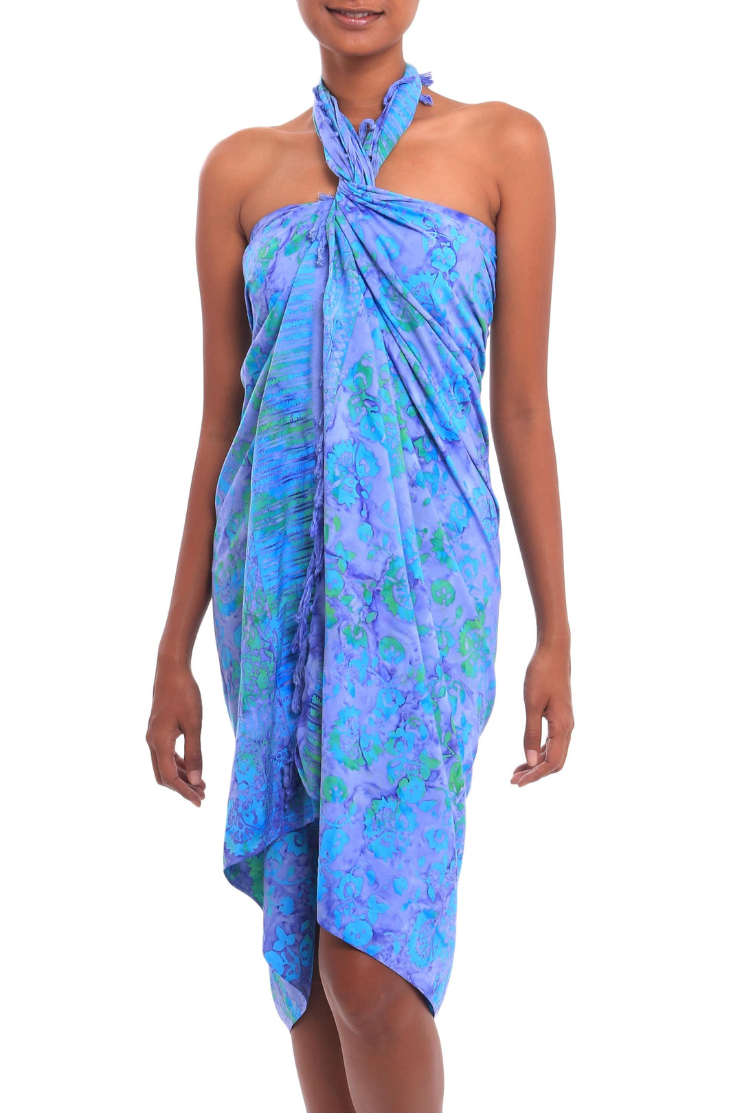Floral Batik Rayon Sarong in Pale Blue - Pale Blue Petals