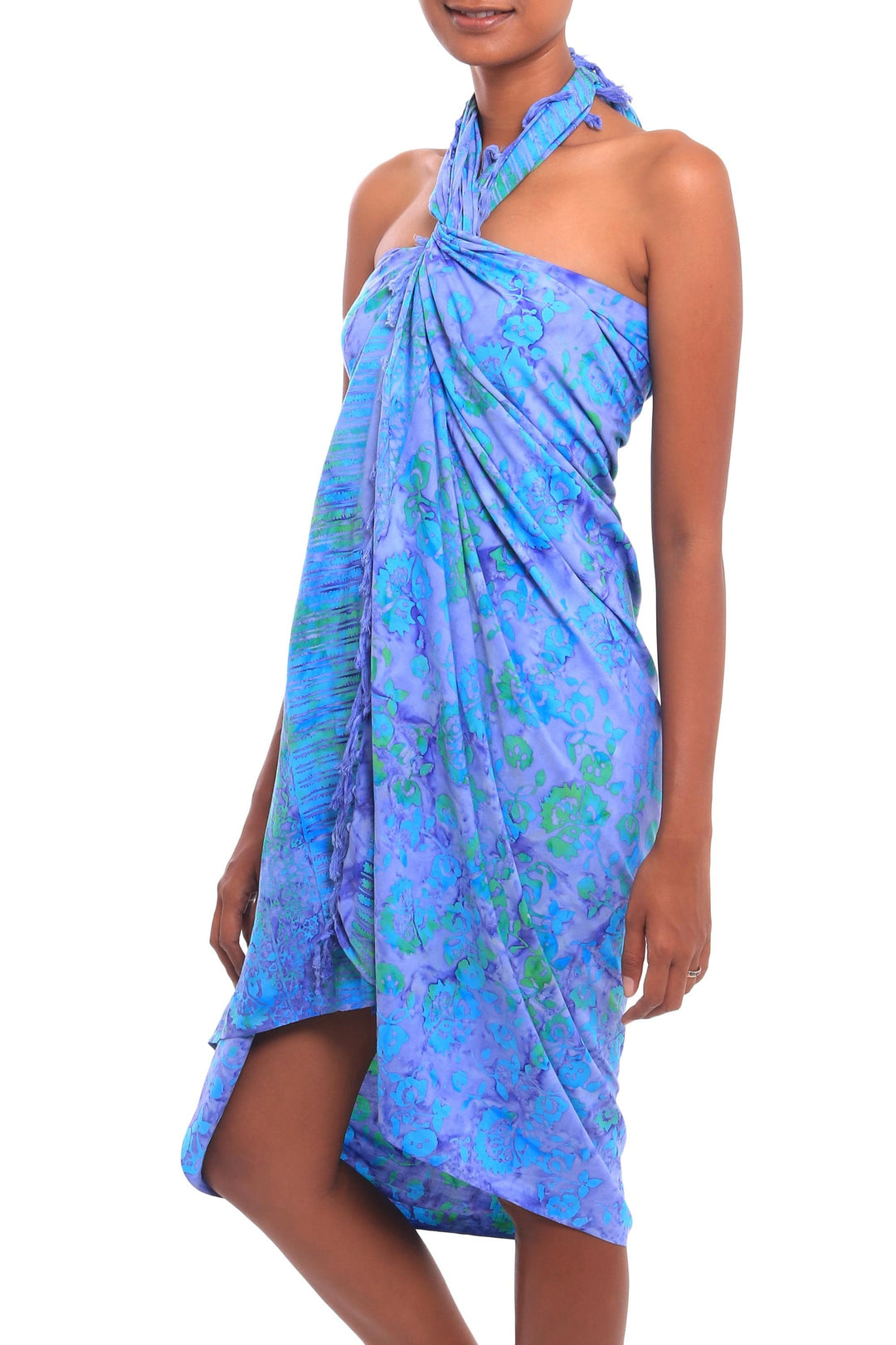 Floral Batik Rayon Sarong in Pale Blue - Pale Blue Petals
