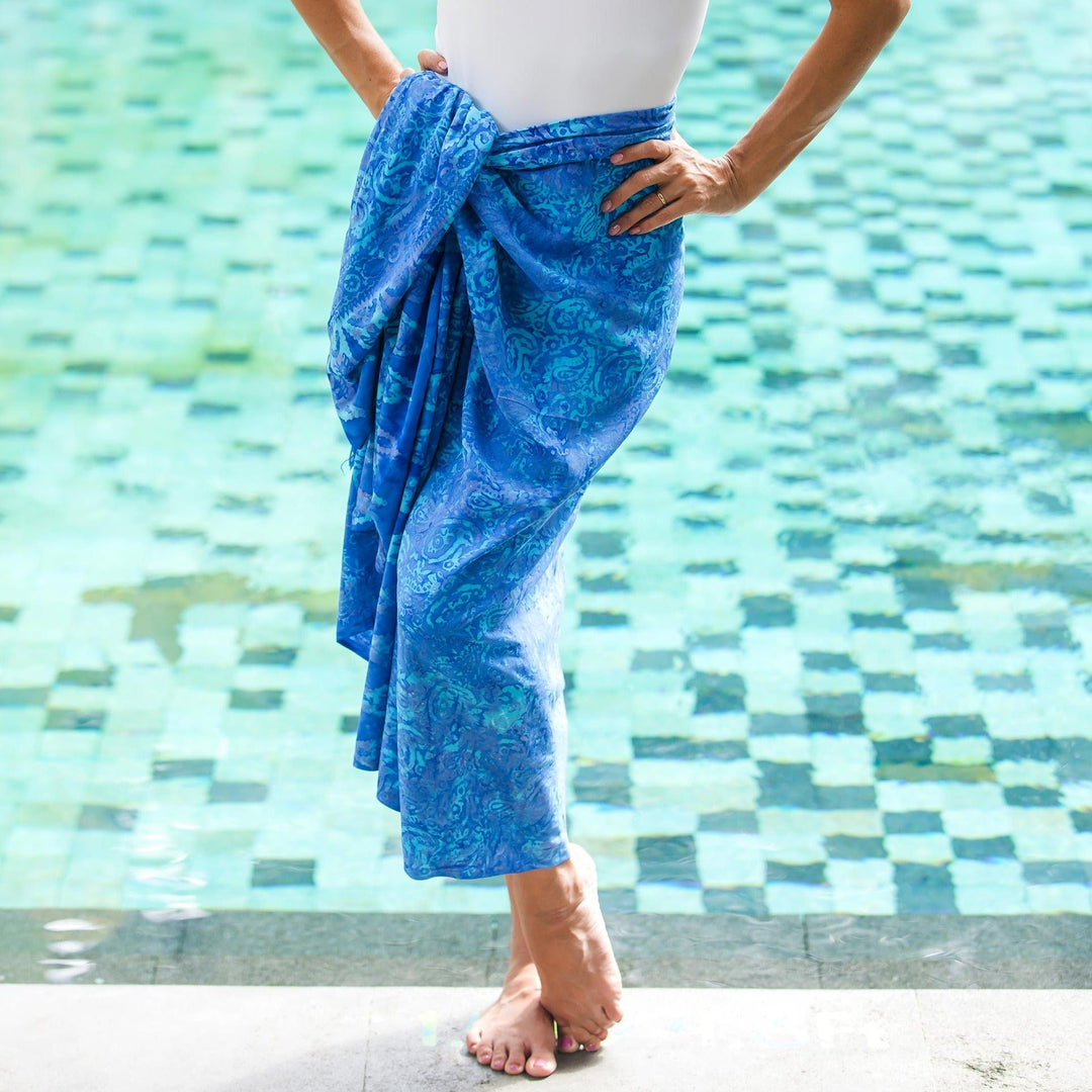 Paisley Motif Batik Rayon Sarong in Blue - Oceanic Paisleys