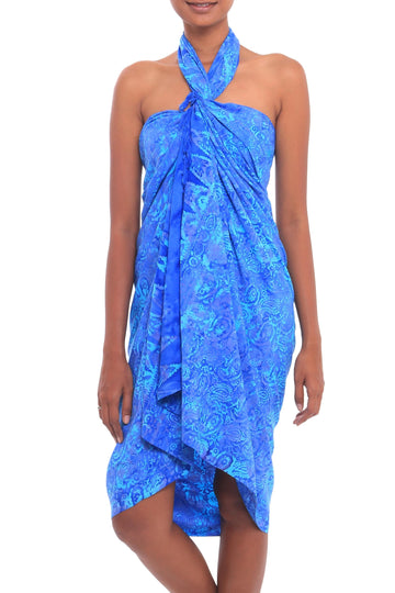 Paisley Motif Batik Rayon Sarong in Blue - Oceanic Paisleys