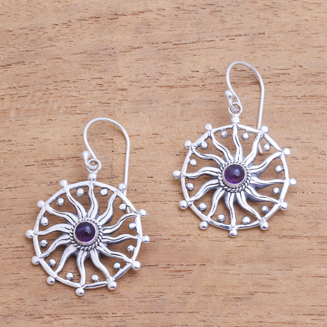 Sun Motif Amethyst Dangle Earrings - Regal Rays
